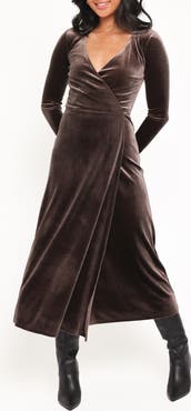 Petal & Pup Darby Long Sleeve Velvet Midi Wrap Dress
