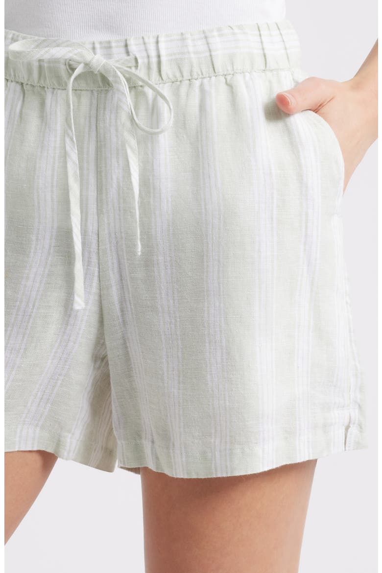 Linen Drawstring Shorts, Alternate, color, GREEN- WHITE TAY STRIPE