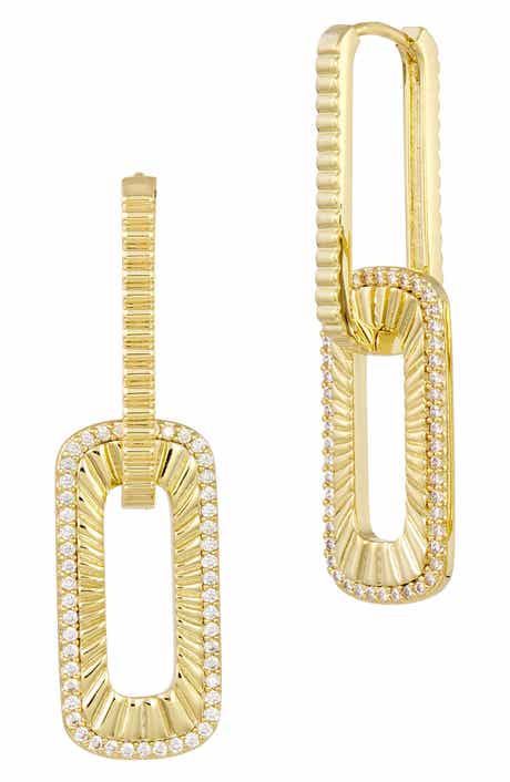SAVVY CIE JEWELS 18K Gold Plated Cubic Zirconia Ribbed Link Drop Earrings