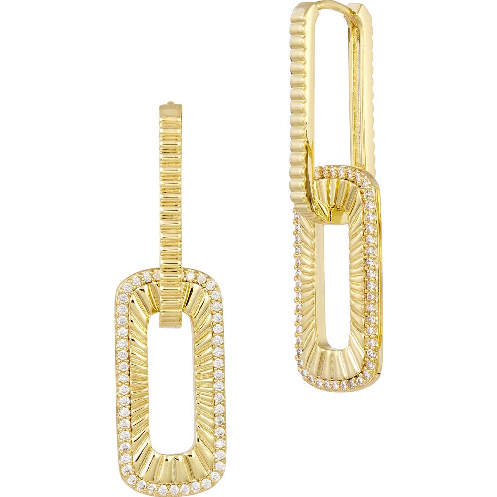 Savvy Cie Jewels 18k Gold Plated Cubic Zirconia Ribbed Link Drop Earrings In Gold