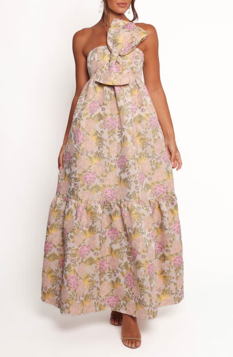Bettina Floral Bow Front One-Shoulder Maxi Dress