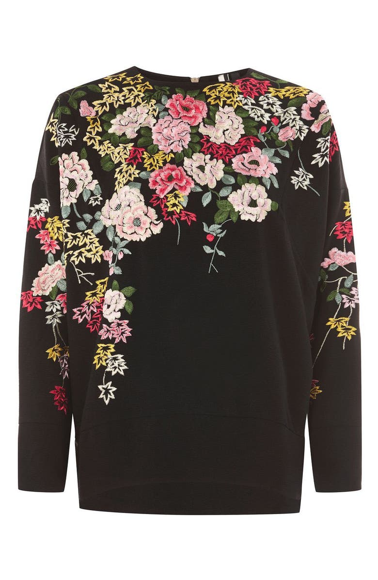 Topshop Kimono Embroidered Sweatshirt, Alternate, color, 