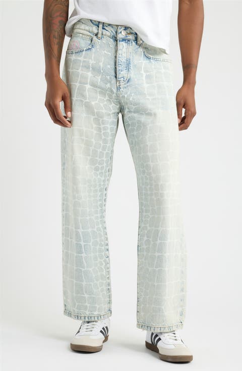 Crocodile Print Straight Leg Jeans