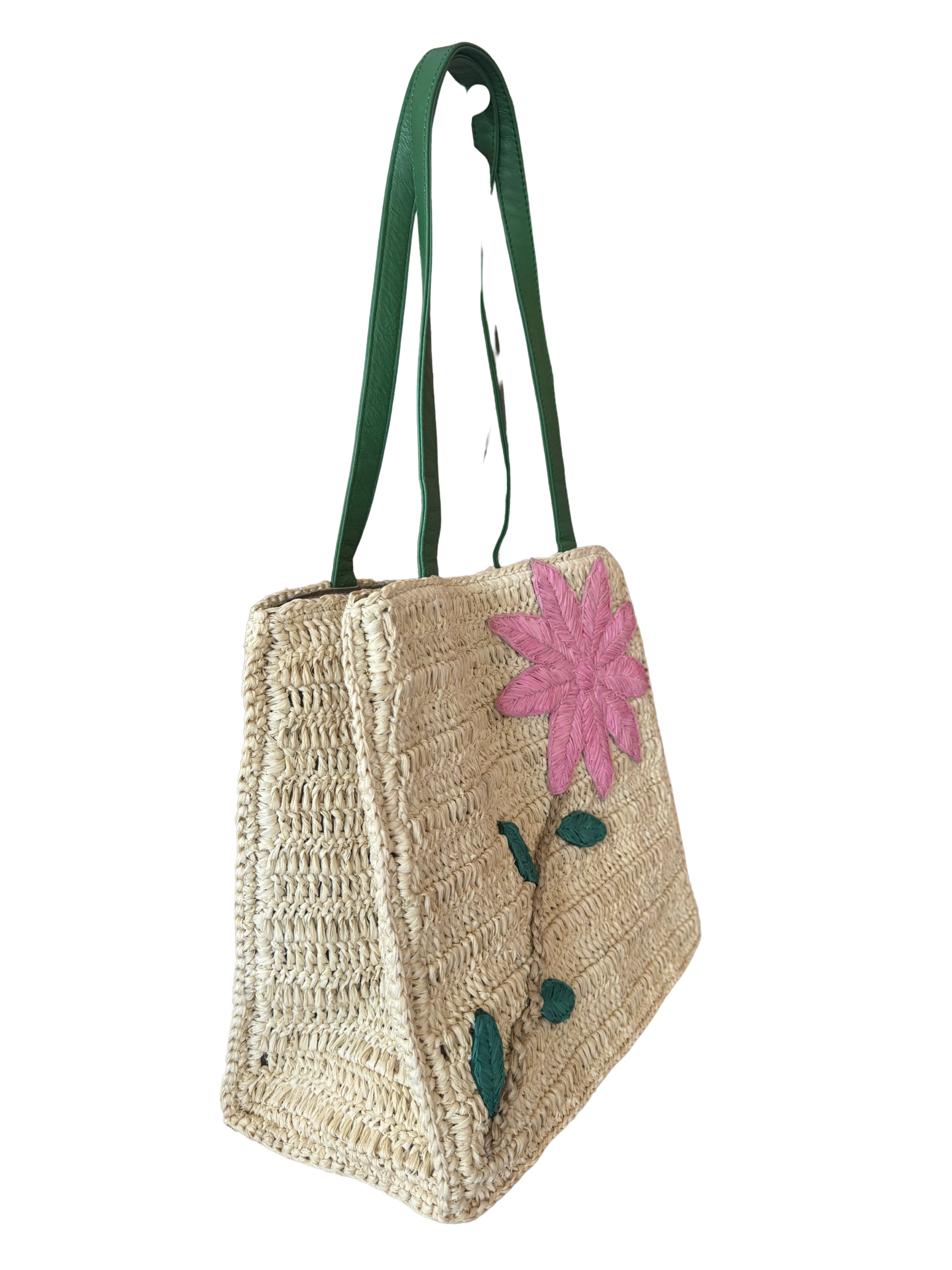 Cornelia Raffia and Leather Handwoven Shoulder Tote, Alternate, color, Pink/Green