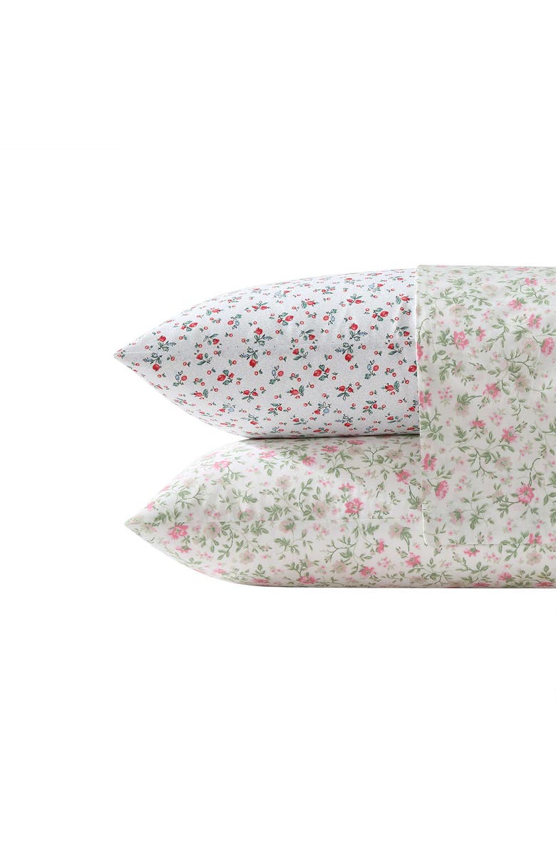 Laura Ashley Aylesmore Ditsy Floral King Cotton Percale Sheet Set, Alternate, color, Bright Red
