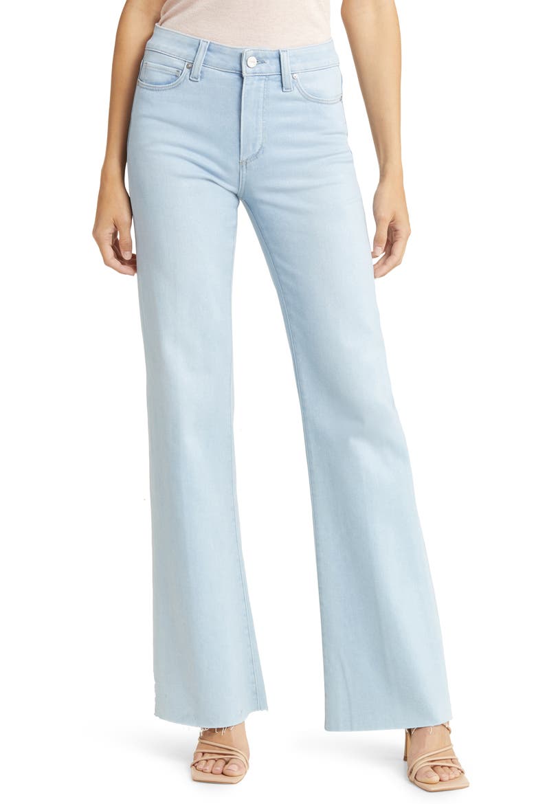 Leenah High Waist Raw Hem Wide Leg Ankle Jeans, Main, color, INDIGO GLITZ COATING