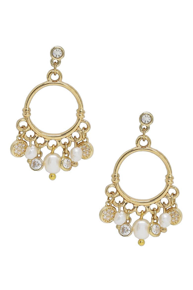 Freshwater Pearl Drop Hoop Earrings, Main, color, GOLD