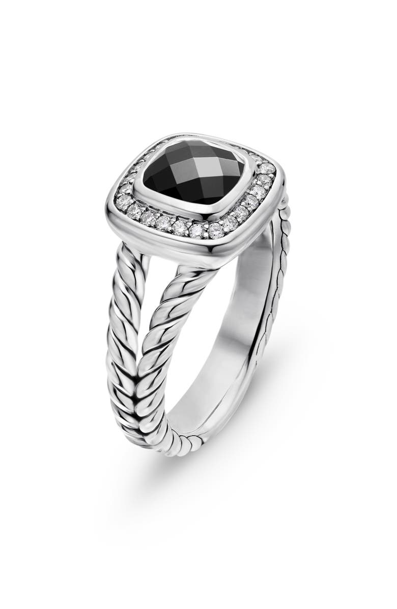 David Yurman Petite Albion<sup>®</sup> Diamond Halo Cushion Ring, Alternate, color, Black Onyx