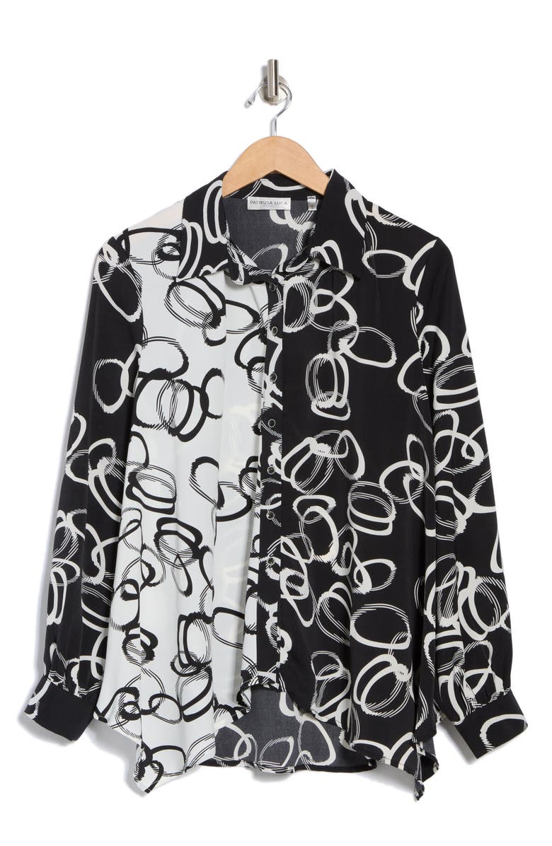 PATRIZIA LUCA Oversize Colorblock Button-Up Shirt, Alternate, color, Black