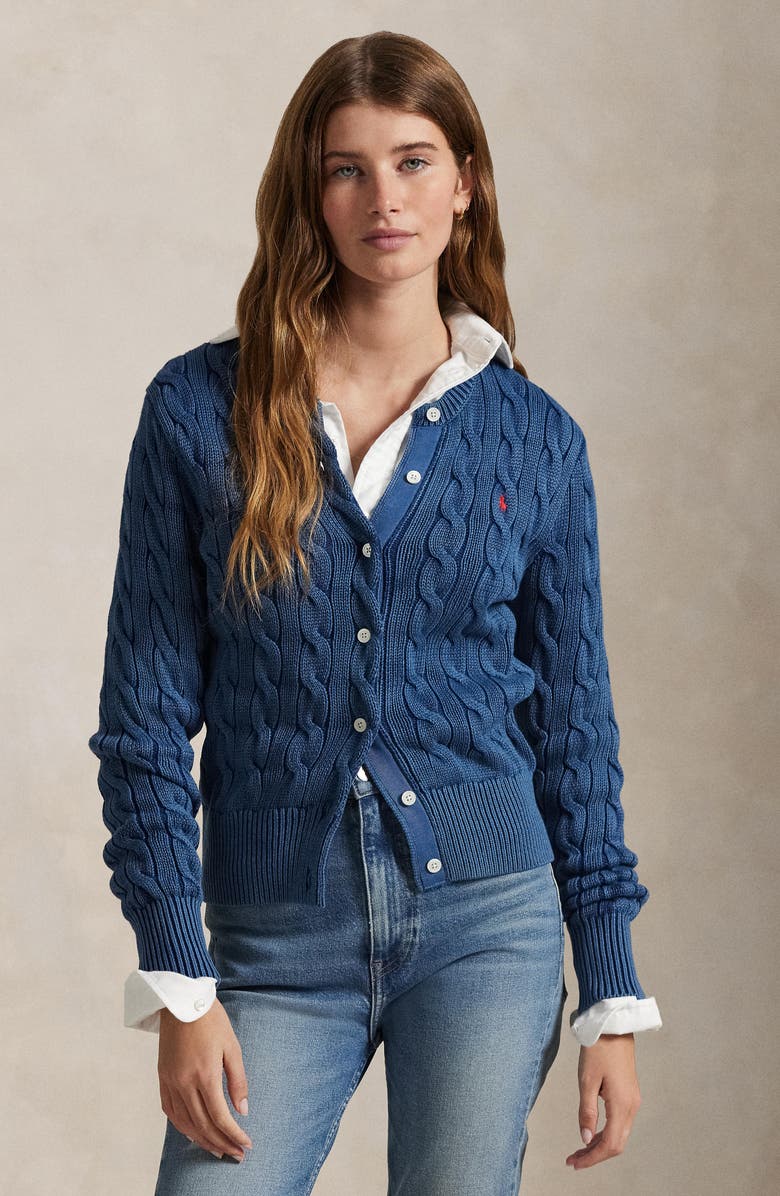 Polo Ralph Lauren Cable Stitch Cotton Cardigan, Alternate, color,