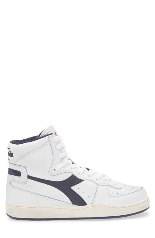 Diadora Gender Inclusive Mi Basket Used High Top Sneaker In White/blue Corsair