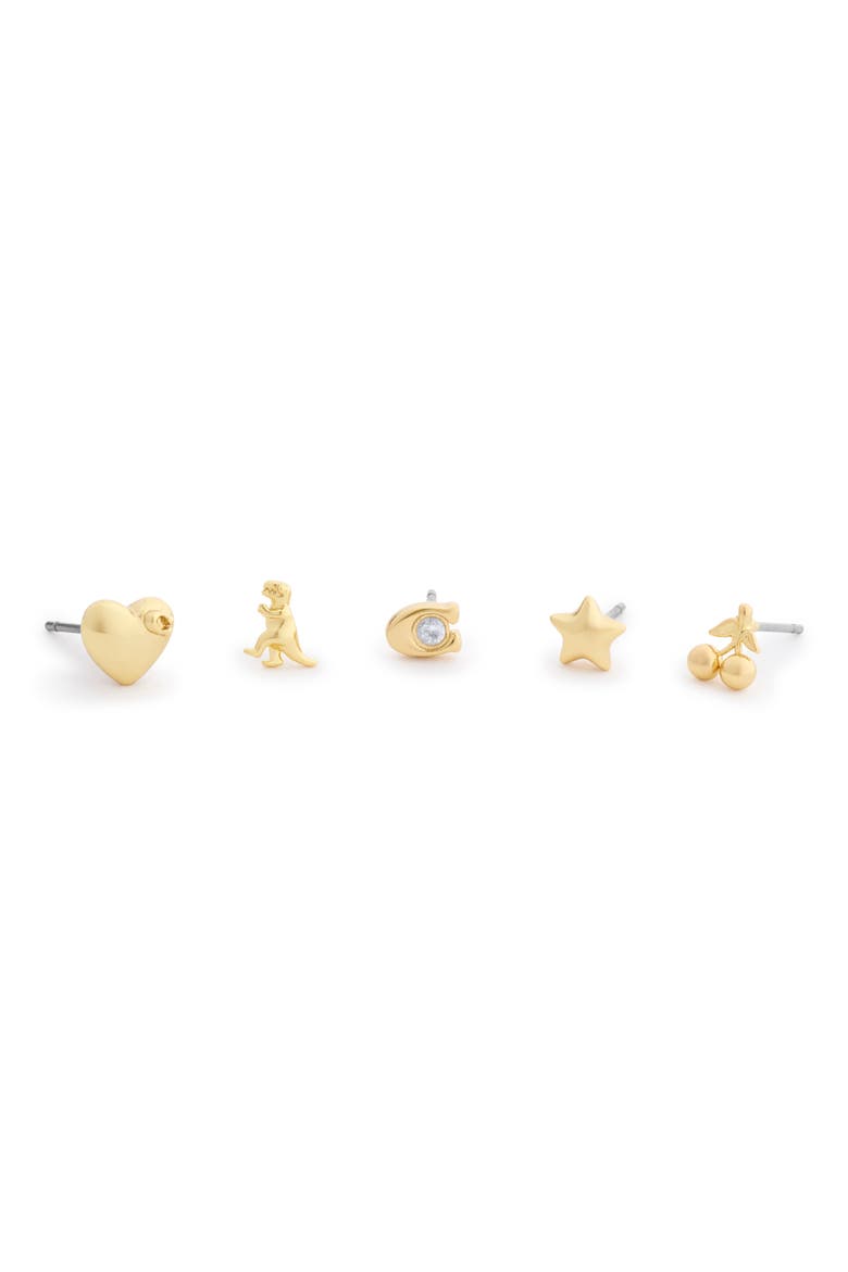 Mixed Classic Motif Set of 5 Stud Earrings, Main, color, GOLD