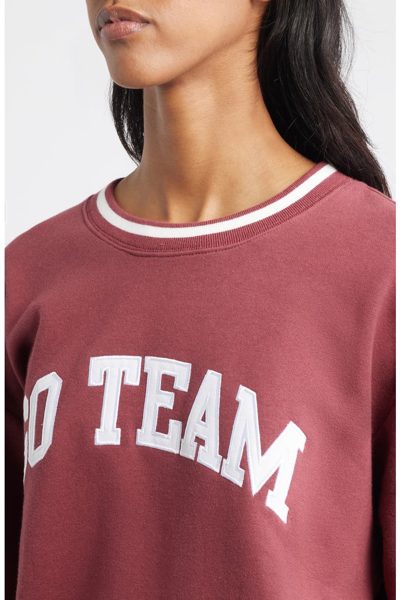 Go Team Embroidered Relaxed Fit Cotton Blend Sweatshirt, Alternate, color, BRIGHT WHITE/OXBLOOD RED