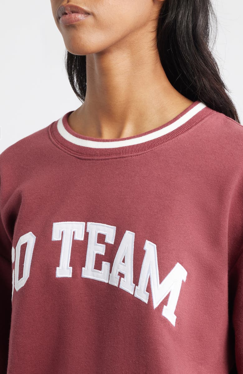 GOLDEN HOUR Go Team Embroidered Relaxed Fit Cotton Blend Sweatshirt, Alternate, color, Bright White/Oxblood Red