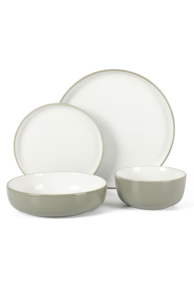 Two-Tone Porcelain Dinnerware Set, Dinner Plates, Dessert Plates, Dinner Bowls & Cereal Bowls, Alternate, color, Grey/White