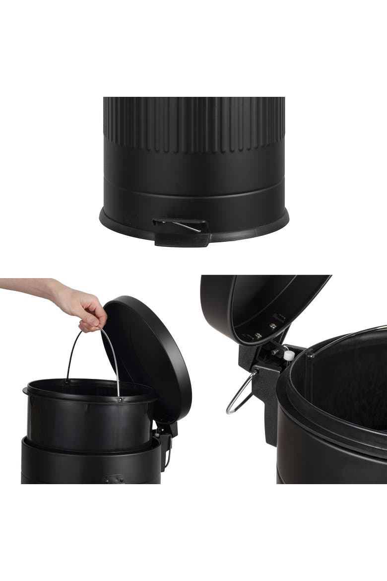 Theo Retro Step Trash Can with Soft-Close Lid and FREE Mini Trash Can, Alternate, color, Charcoal Black