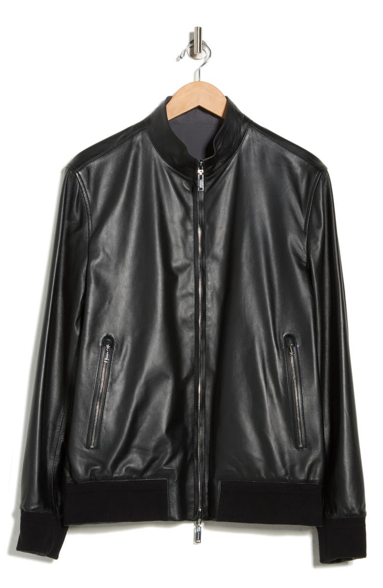 Bugatchi Leather Jacket, Alternate, color, Black