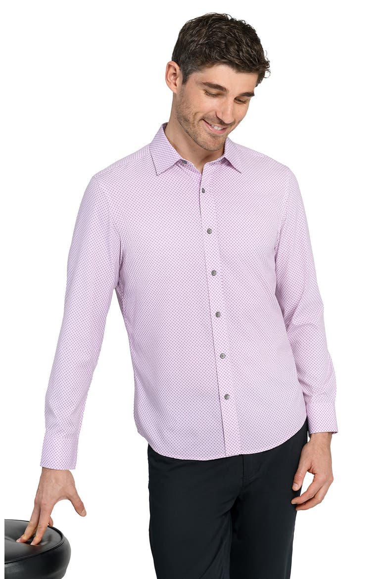 Trim Fit Abstract Cube Print Performance Button-Up Shirt, Alternate, color, LILAC