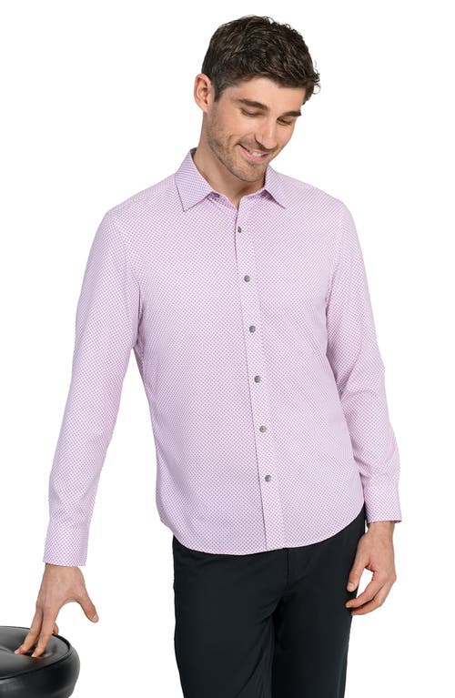 Wrk W.r.k Trim Fit Abstract Cube Print Short Sleeve Performance Button-up Shirt In Purple
