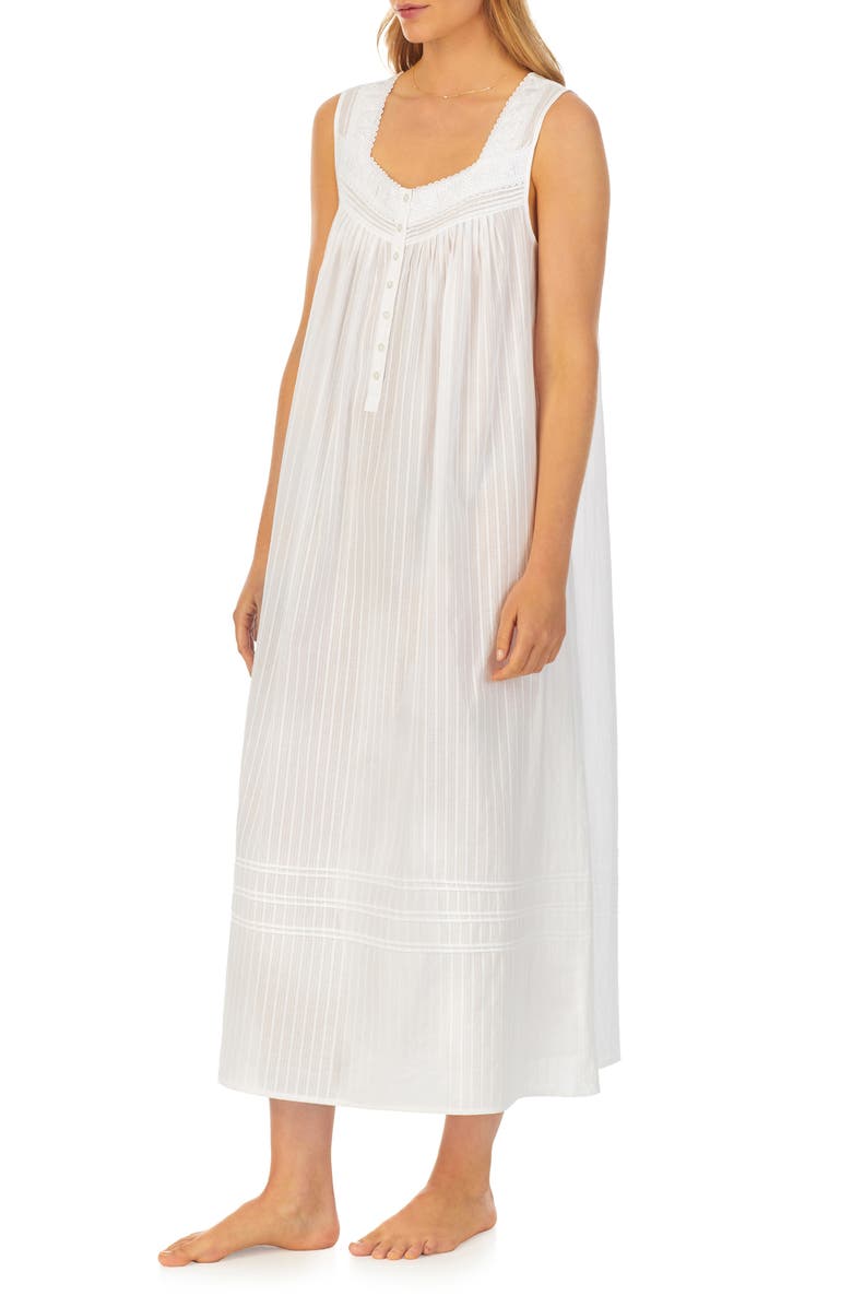 Eileen West Sleeveless Cotton Dobby Nightgown, Alternate, color, White