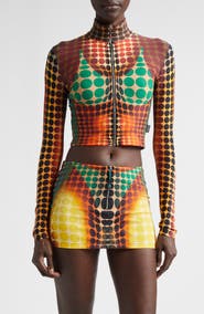 Jean Paul Gaultier Re-Edition Polka Dot Trompe l'Oeil Mesh Crop Top
