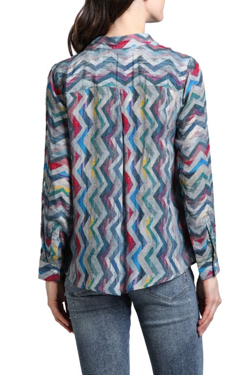 APNY APNY ABSTRACT PRINT ROLL TAB SLEEVE CHIFFON BUTTON-UP SHIRT 