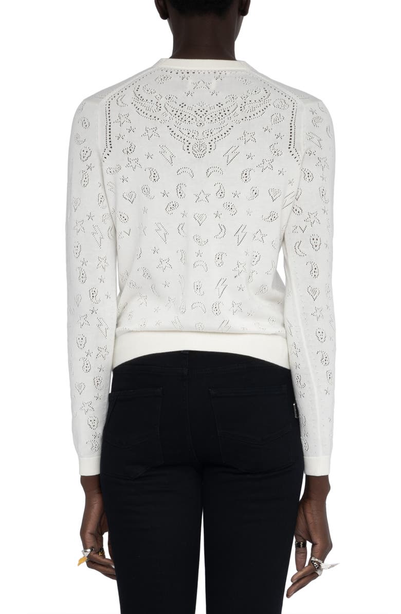Zadig & Voltaire Manala Bandana Pointelle Cotton Cardigan, Alternate, color, Eggshell