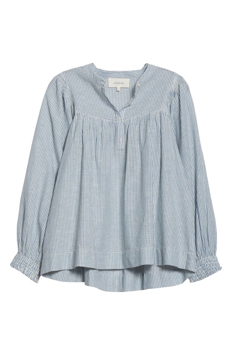 THE GREAT. The Shepherd Stripe Cotton & Linen Top, Alternate, color,
