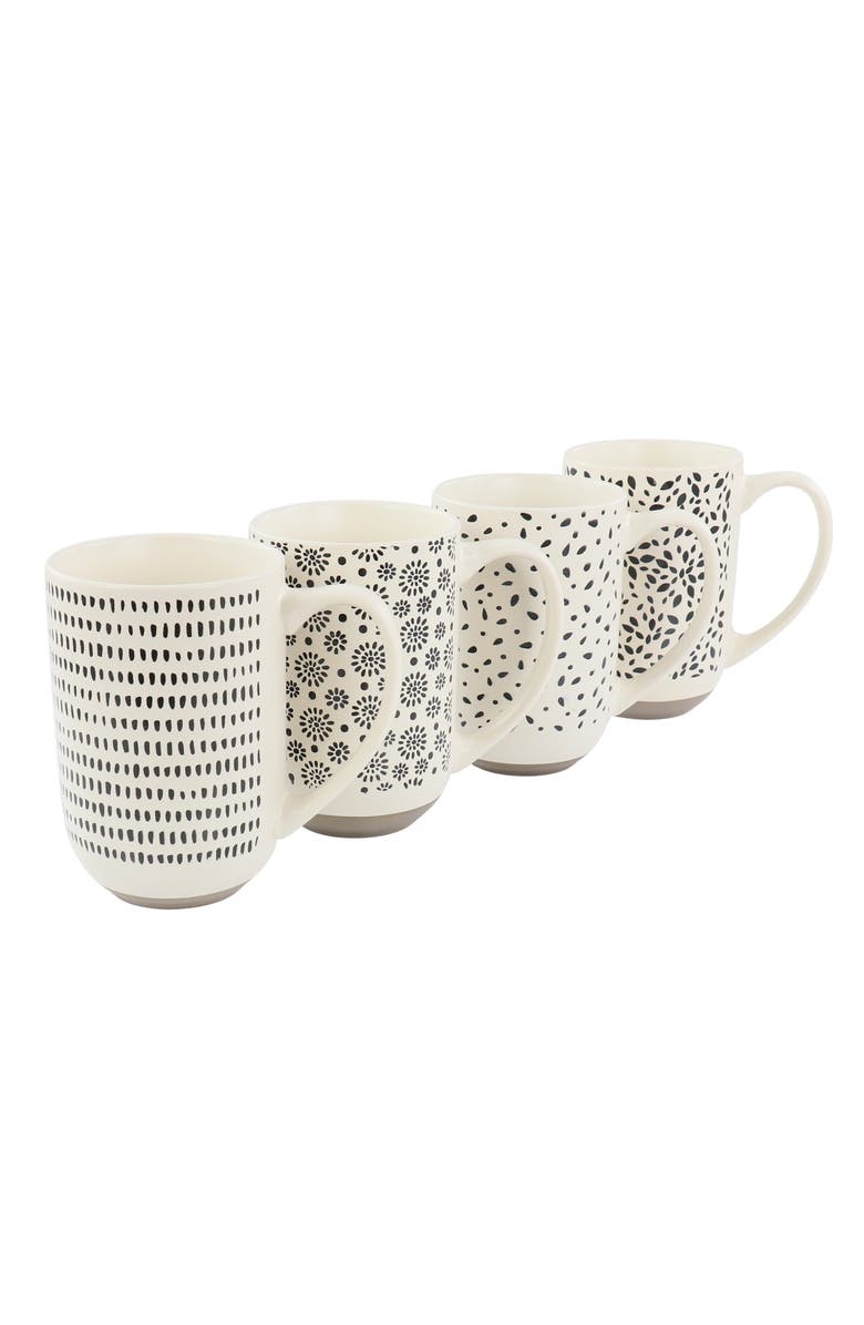 Mr. Coffee Dutton Springs 4 Piece 19 Ounce Stoneware Assorted Designs Mug Set, Main, color, White