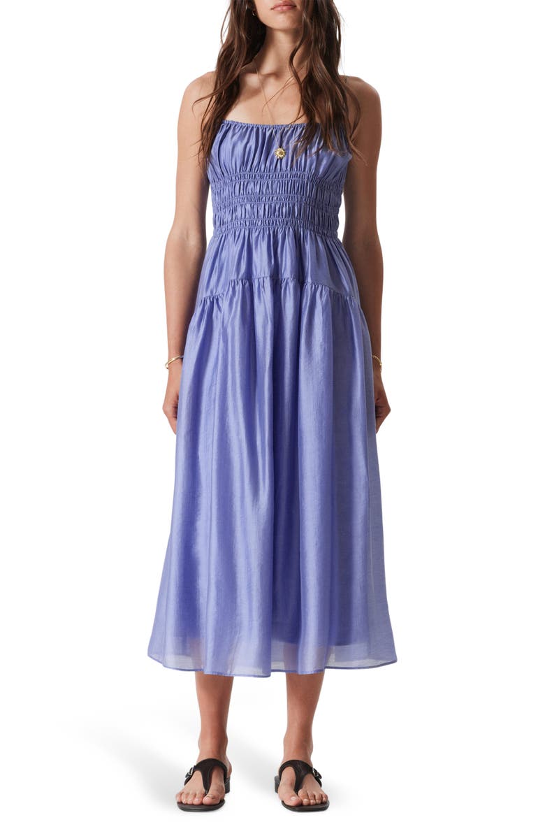 & Other Stories Shirred Sleeveless Midi Dress, Main, color, Blue Medium