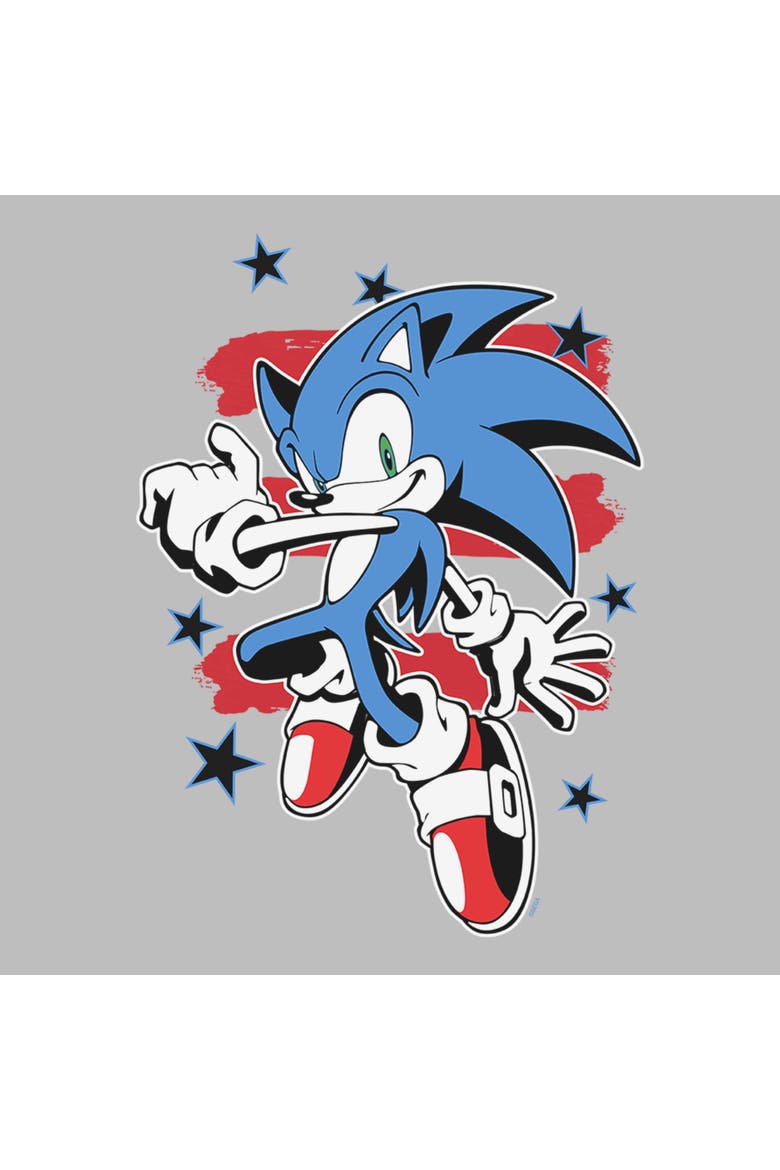 Girl's Sonic the Hedgehog Stars and Stripes Pose  Graphic T-Shirt, Alternate, color, Athletic Heather