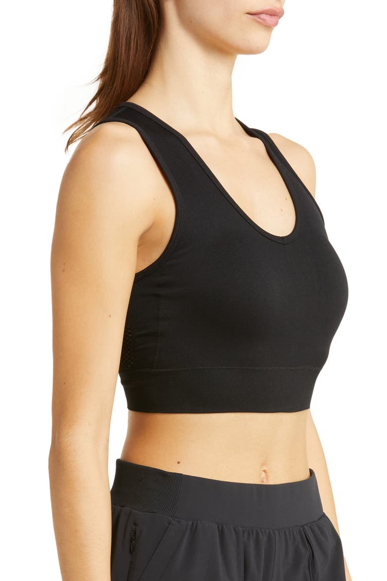 Perforated Seamless Longline Sports Bra, Alternate, color, BLACK