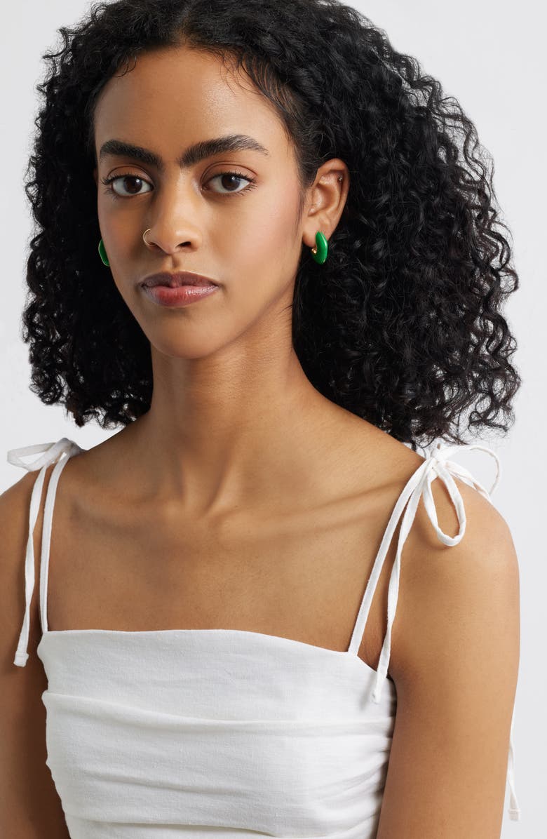Open Edit Chubby Enamel Hoop Earrings, Alternate, color, Green- Gold