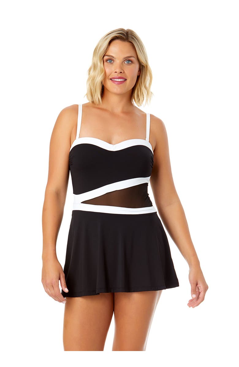 Anne Cole Women's Mesh Around Paneled Strapless Mesh Swim Dress, Main, color, Black