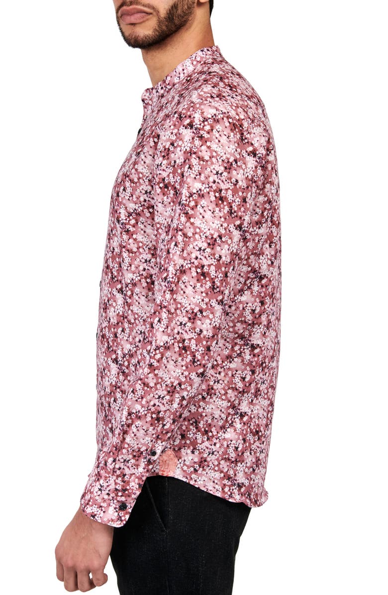 Brooklyn Brigade Poplar Cherry Blossom Mandarin Collar Long Sleeve Linen & Cotton Shirt, Alternate, color, Pink