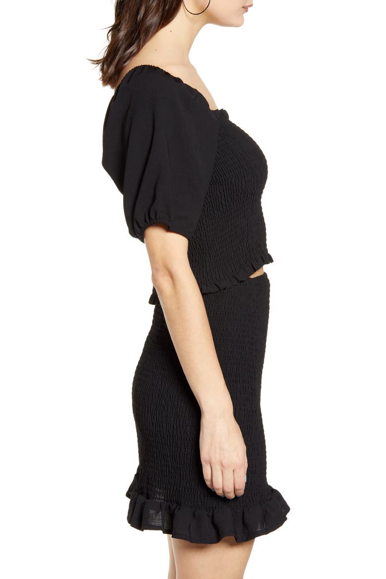 Smocked Crop Top, Alternate, color, BLACK