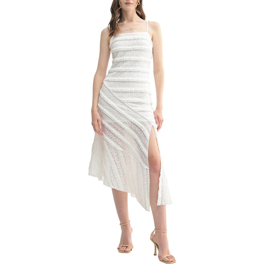 Lush Asymmetric Lace Dress In Off White