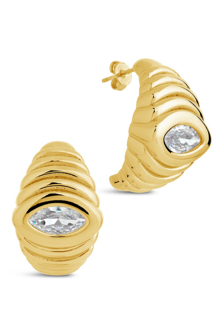 Cubic Zirconia Croissant Hoop Earrings, Main, color, GOLD