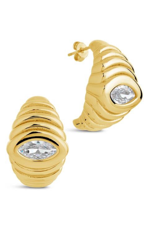 Cubic Zirconia Croissant Hoop Earrings