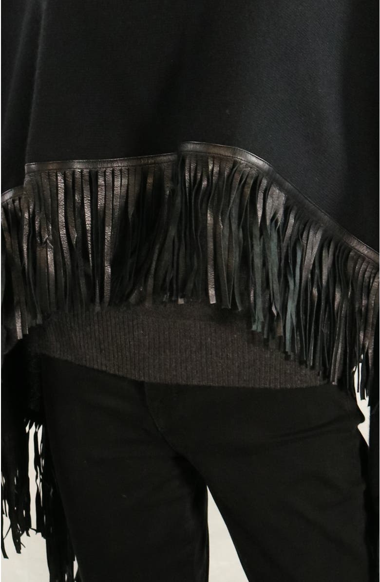 Portolano Cashmere cape with leather fringes, Alternate, color,