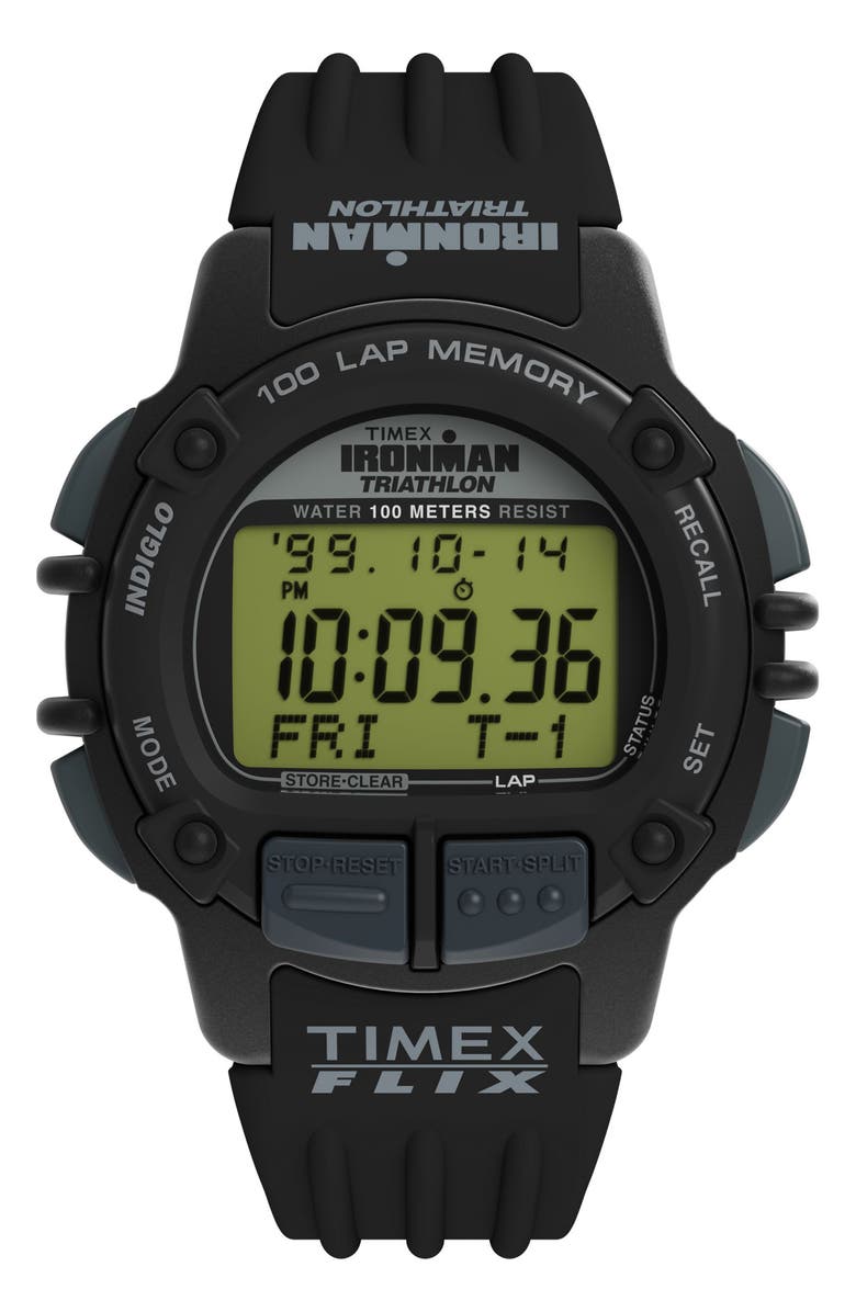 Timex<sup>®</sup> Ironman Triathlon Flix Digital 100-Lap Silicone Strap Watch, 42mm, Main, color, 