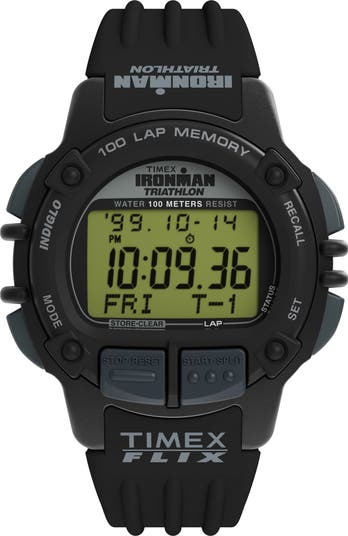時計 TIMEX IRONMAN Triathlon 20th Timex® Ironman Triathlon Flix Digital 100-Lap Silicone Strap Watch
