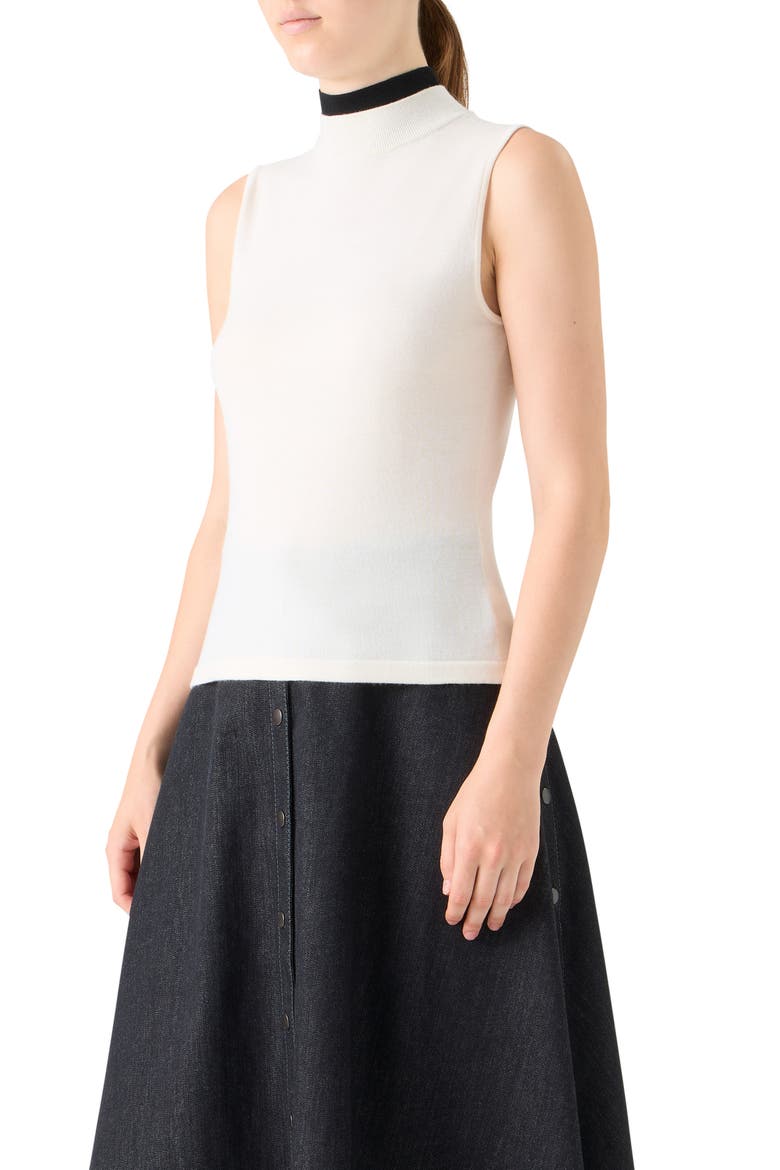 Sleeveless Mock Neck Virgin Wool Sweater, Alternate, color, CREAM-BLACK