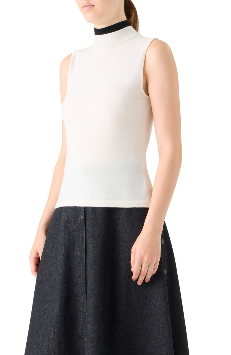 Akris punto Sleeveless Mock Neck Virgin Wool Sweater, Alternate, color, Cream-Black