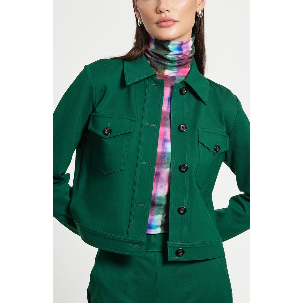 Isaac Mizrahi New York Crop Ponte Jacket In Green