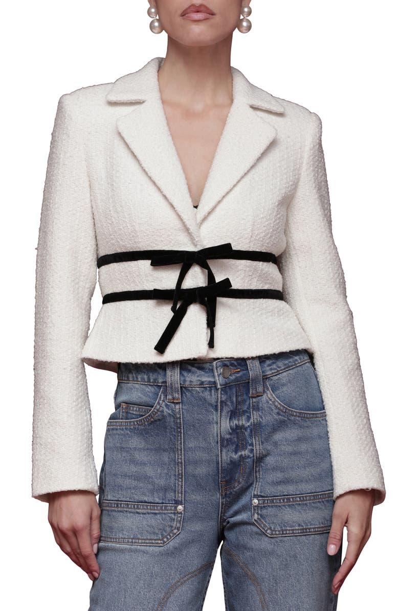 Avec Les Filles Bow Tweed Crop Jacket, Main, color, Ivory