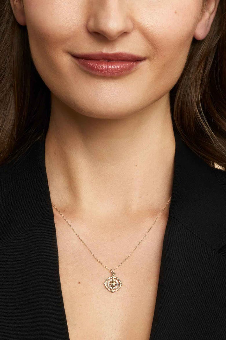 14K Gold Compass Rose Pendant Charm, Alternate, color, White Gold