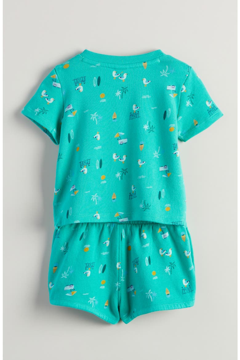 Print Cotton T-Shirt & Shorts Set, Alternate, color, GREEN AQUAMARINE BEACH SCENE