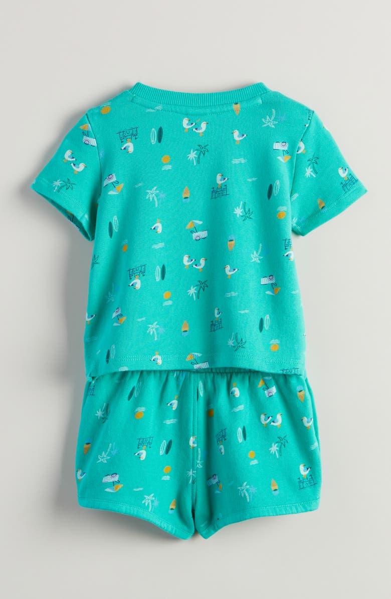 Tucker + Tate Print Cotton T-Shirt & Shorts Set, Alternate, color, Green Aquamarine Beach Scene