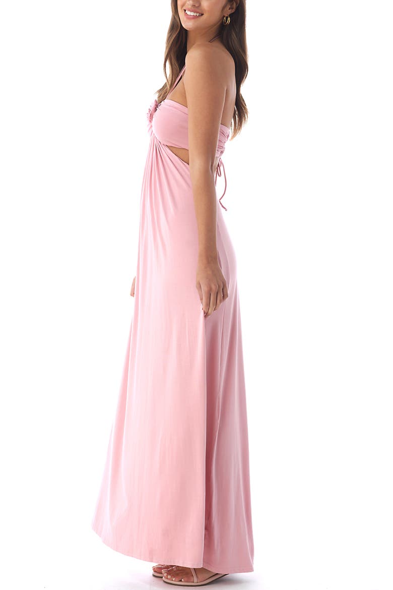 Rosette Halter Maxi Dress, Alternate, color, PINK
